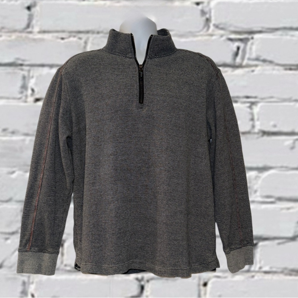 Robert Graham Men’s 1/4 Zip Pullover - Medium Gray Patterned Lightweight Shirt